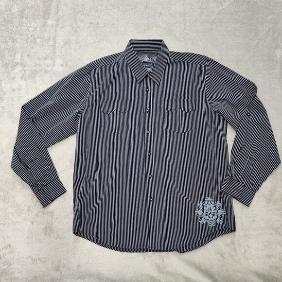 7 Dimaonds Men's Button Up Long Sleeve Shirt Size 2XL Dark Blue Striped - Picture 1 of 14